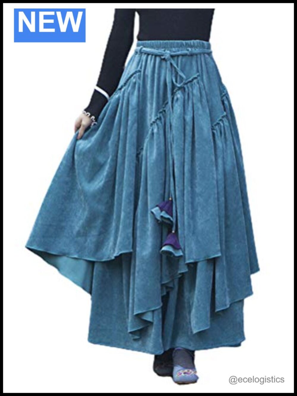 High Waist Corduroy Flared Pleated Long Skirt Retro Boho Maxi